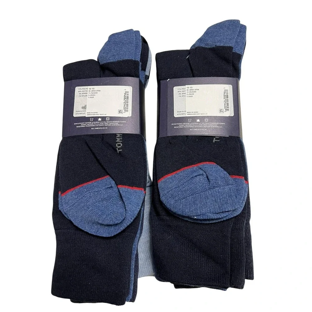 Tommy Hilfiger Socks Mens Shoe Size 7-12 Blue Black Crew Lot‎ 2 Packs 8 Pairs